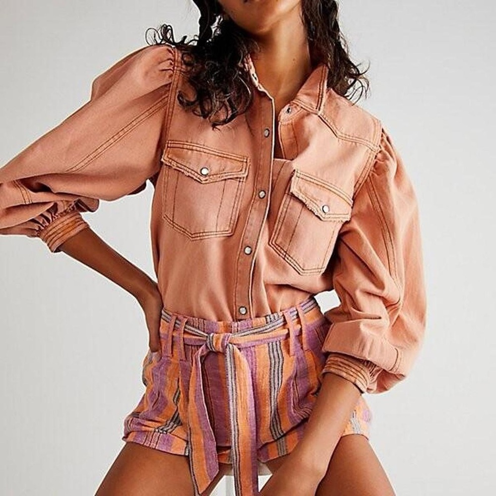 Free People Peach Denim Shirt